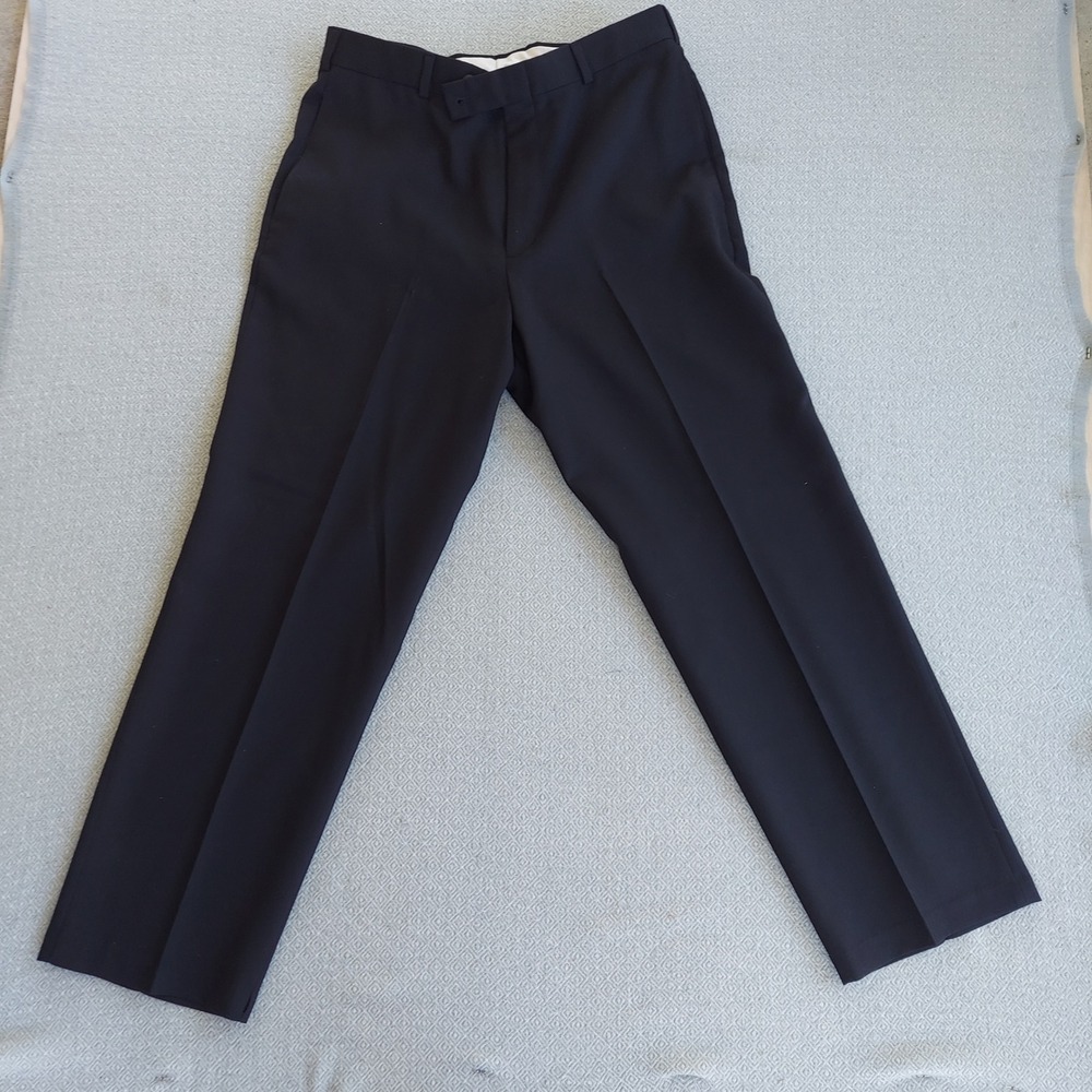 Slates Dress Pants Mens 34x30 Blue Flat Front Worsted Wool Blend‎ Trousers